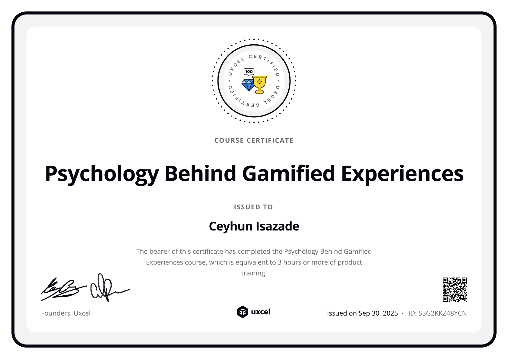 Ceyhun Isazade's certificate